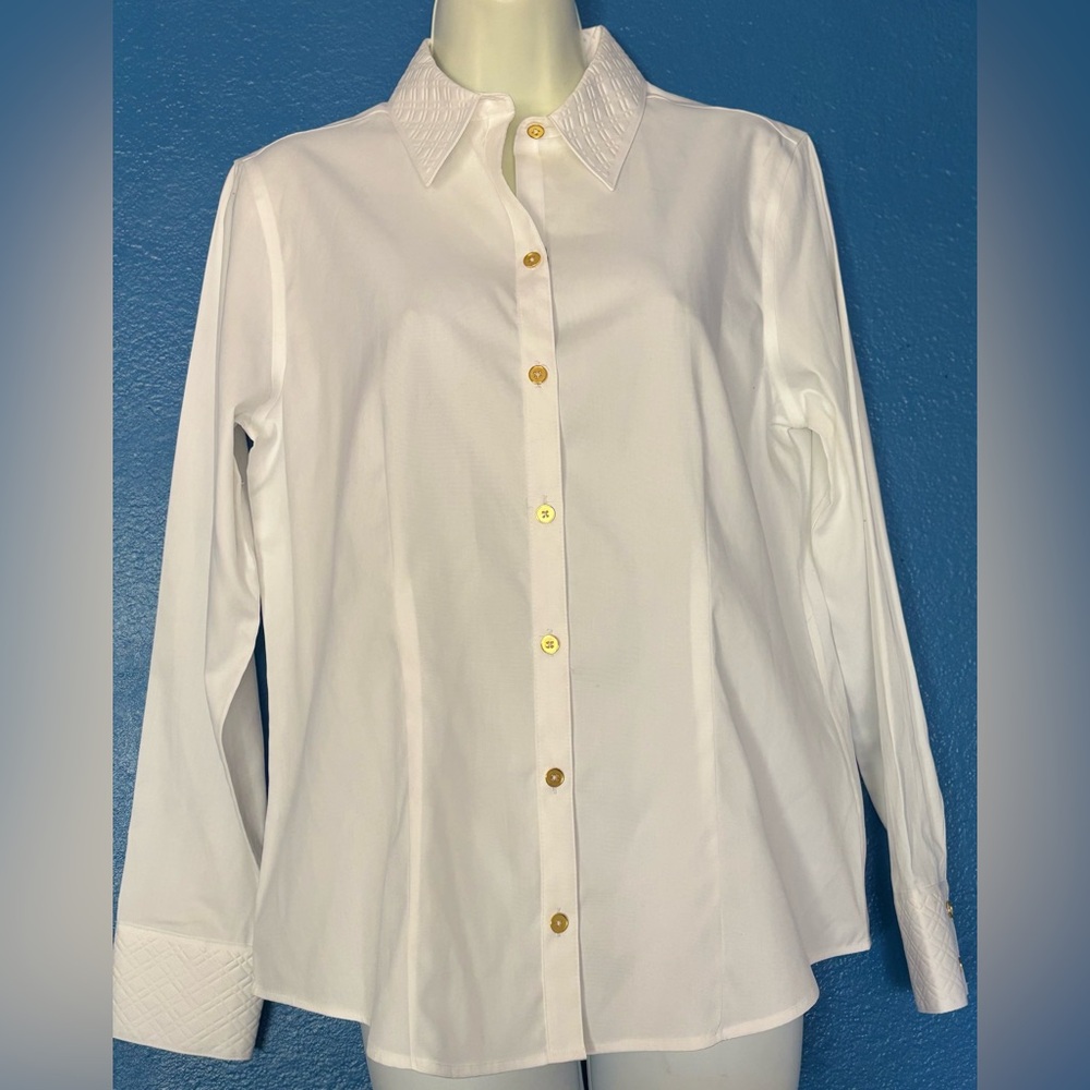 NWT PECK & PECK  Elegant White Textured Collar Shirt Size 8